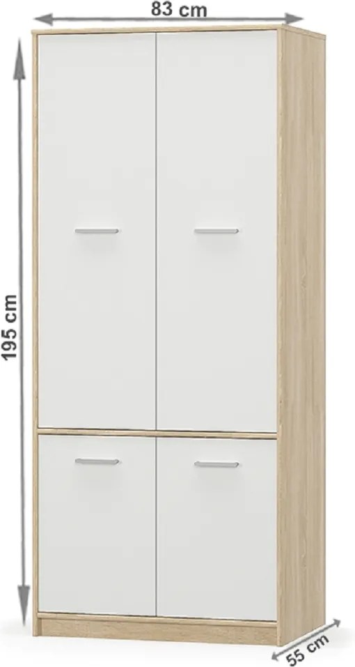4- ajtós akasztós szekrény, fehér/tölgy sonoma, TEYO