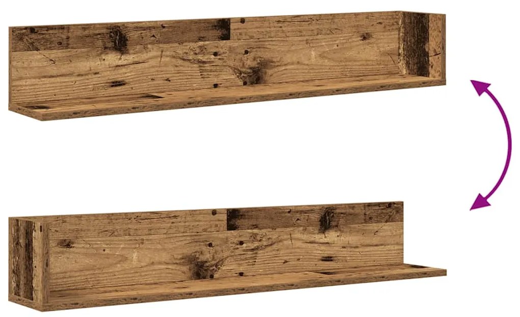 2 db antik fa színű szerelt fa fali polc 100x16,5x16,5 cm