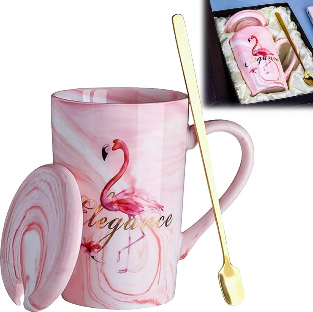 Flamingó bögre kávéscsésze ajándék fedővel 400ml