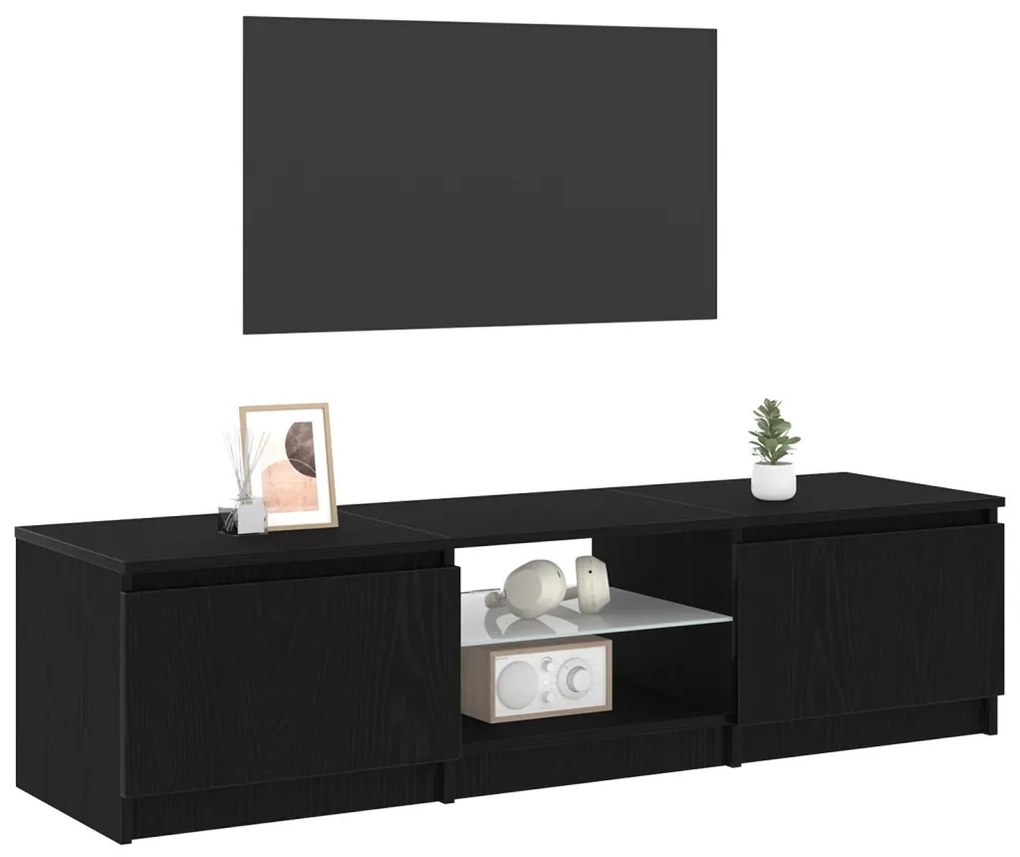 TV Szekrény LED Fénnyel, Fekete Tölgy, 140x40x35,5 cm, Fa Műanyag