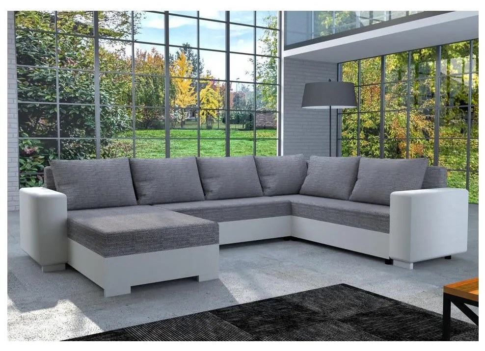 Kárpitozott, univerzális, kihúzható U-alakú ülőgarnitúra YORK, fehér/szürke