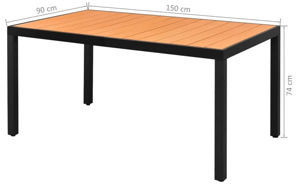7 részes fekete és barna PVC rattan kerti étkezőgarnitúra