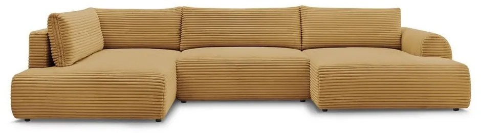 Mustársárga kordbársony kinyitható sarokkanapé (jobb oldali-U alakú) Lucien – Bobochic Paris