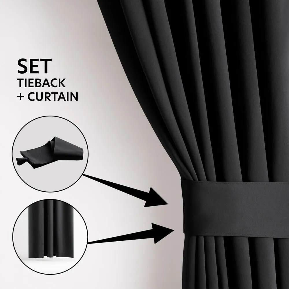 Fekete sötétítő termo függöny 140x245 cm Pleat – Restilo