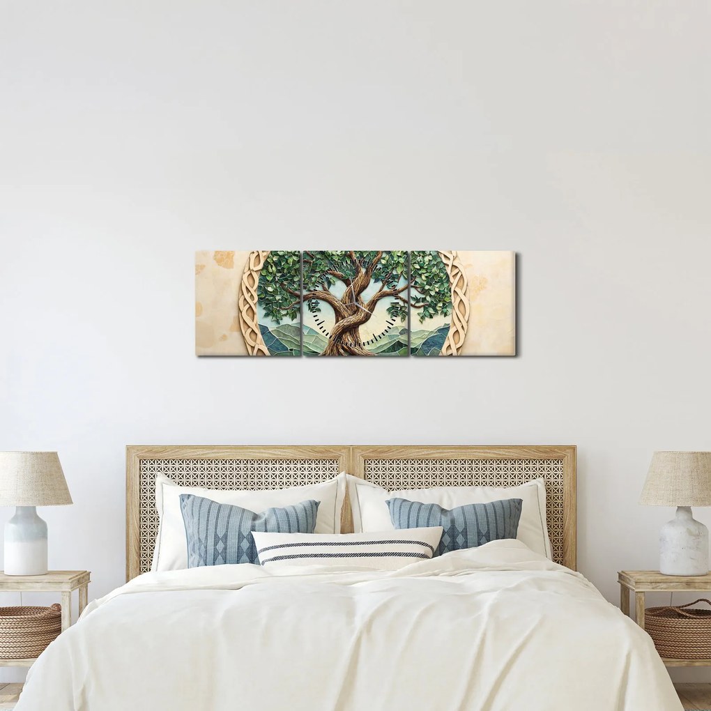 Kép – Fonott életfa (órával) (90x30 cm)