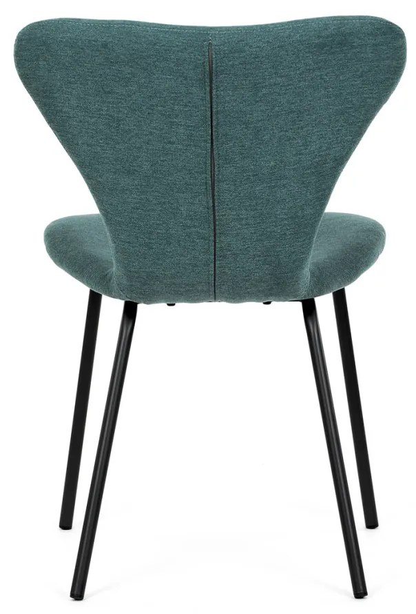 Scaun de sufragerie, material albastru, picioare metalice negre
