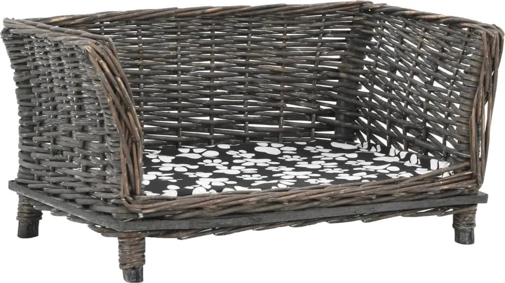 vidaXL szürke természetes fűzfa kutyakosár párnával 50 x 33 x 30 cm