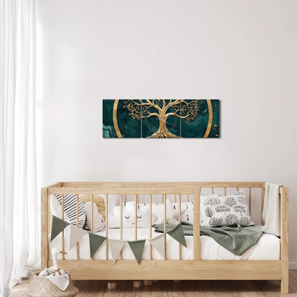 Kép – Márványban lévő arany életfa (órával) (90x30 cm)