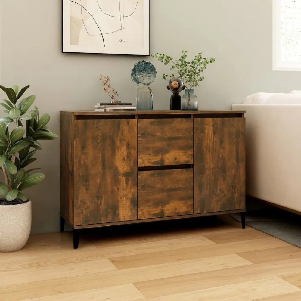 füstös tölgy színű szerelt fa tálalószekrény 104 x 35 x 70 cm