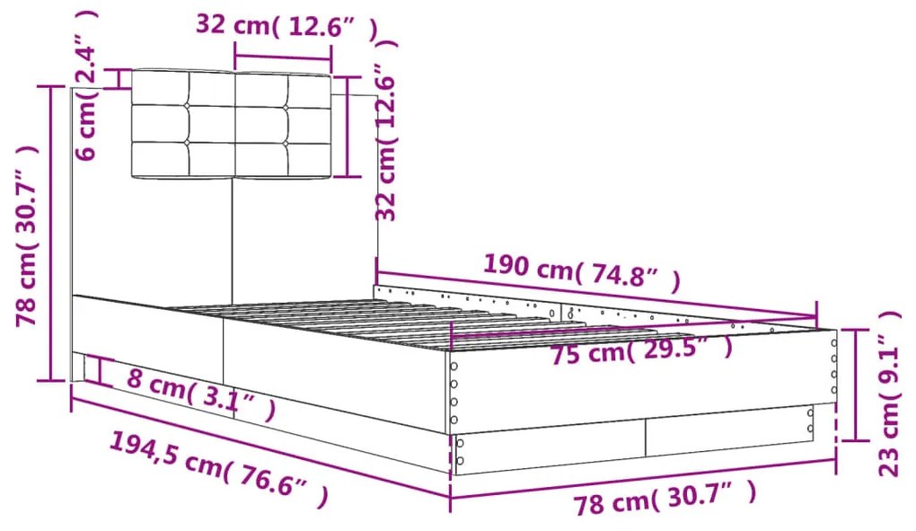 betonszürke szövet ágykeret fejtámlával 75 x 190 cm