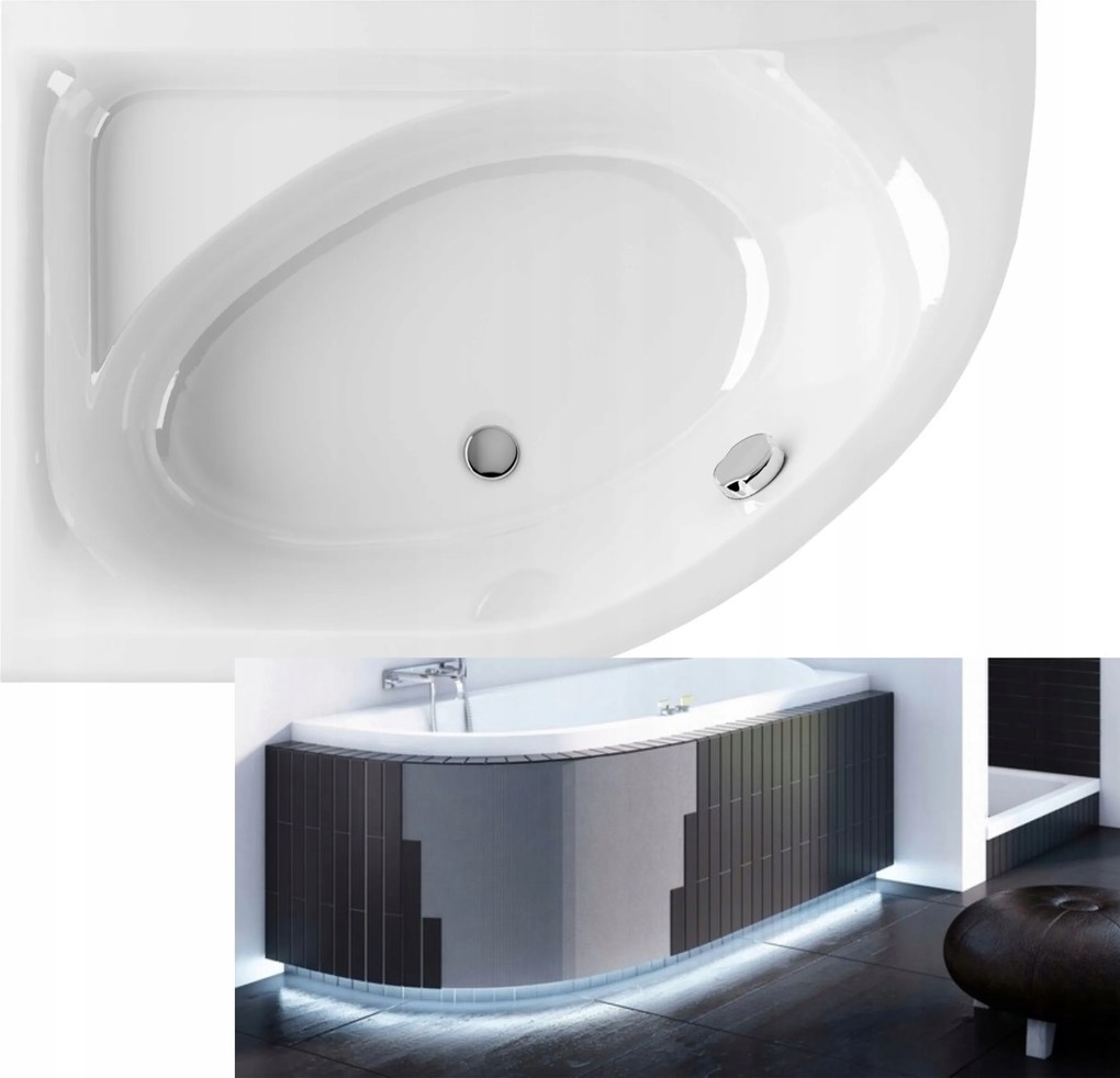 Aszimmetrikus Sarokkád Led Burkolattal Szifonnal Balos Akril 150X100