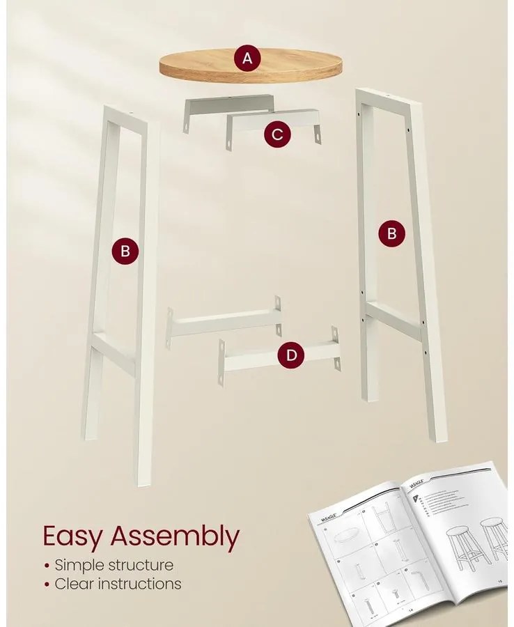 Bárszék szett, 2 db-os, konyhai bárszék,bézs és fehér tölgy színben