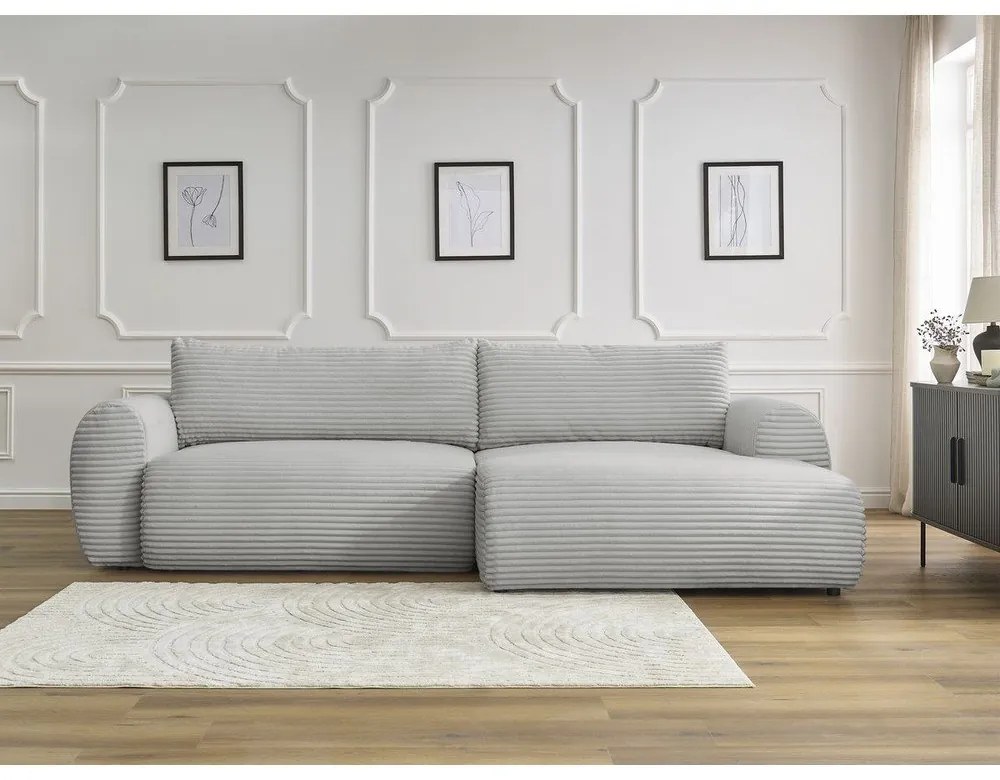 Világosszürke kordbársony kinyitható sarokkanapé (jobb oldali) Lucien – Bobochic Paris