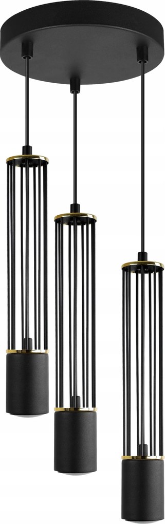 Mennyezeti Lámpa Lógó Led Cső Hármas Csillár Loft Plafon Fekete Arany