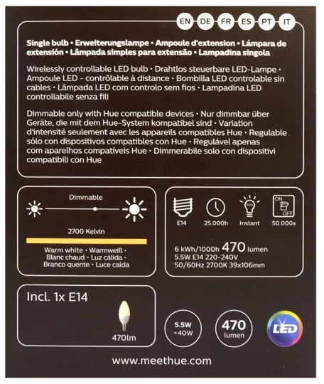 LED Szabályozható izzó Philips Hue WHITE E14/5,5W/230V 2700K