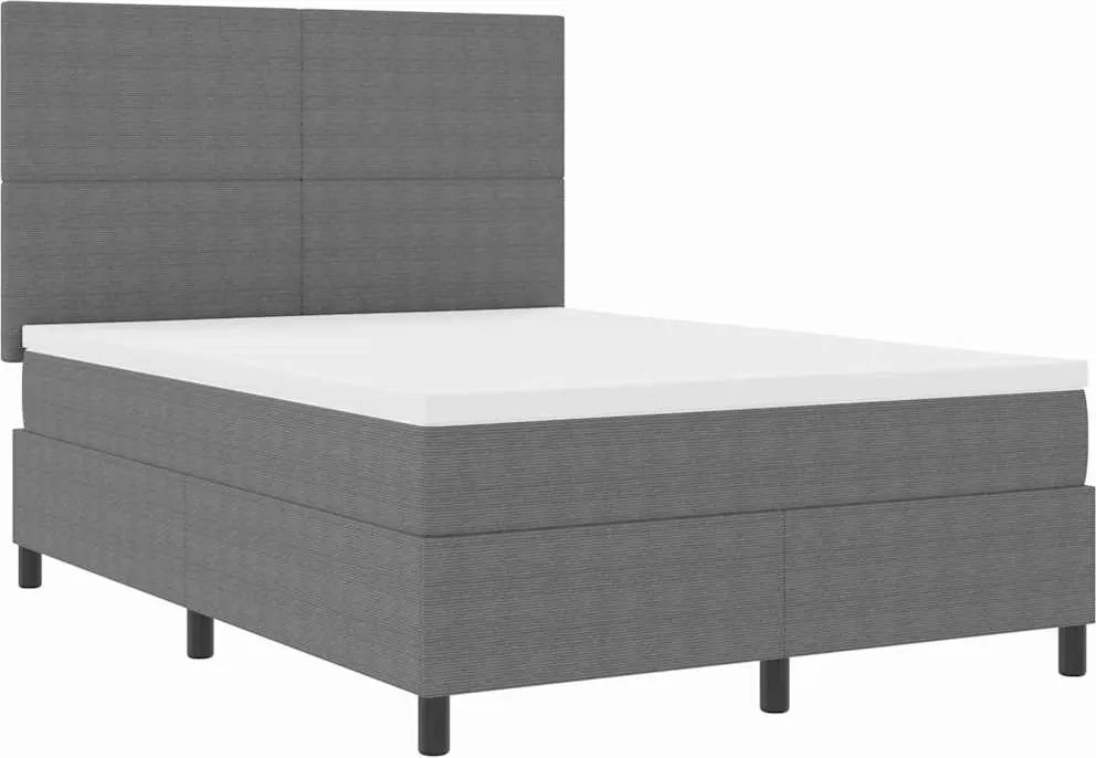 vidaXL Boxrugós ágy fejtámlával Világosszürke és fehér 140 x 190 cm