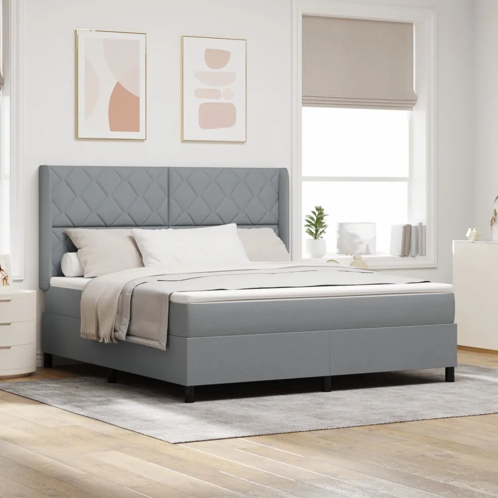 Boxspring Ágy Matrac S-LED Fénnyel Szürke 180x200 cm Szövet
