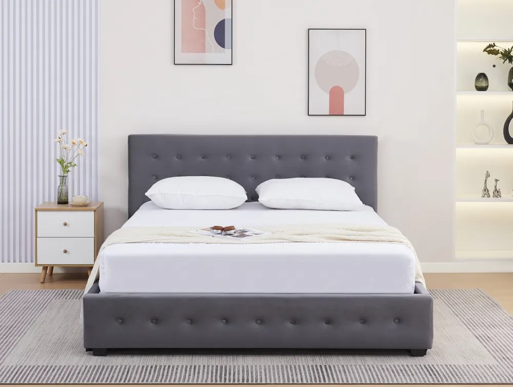 Ágy tárhellyel, 160x200, szürke, MINDY