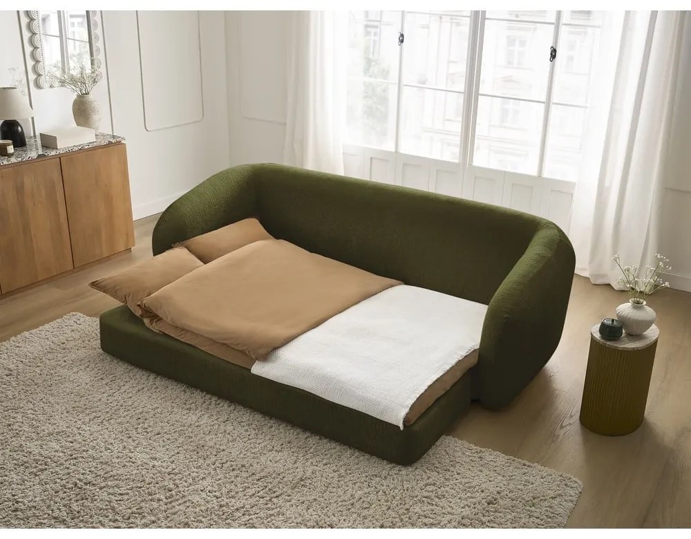 Zöld zsenília kinyitható kanapé 228 cm Neyo – Bobochic Paris