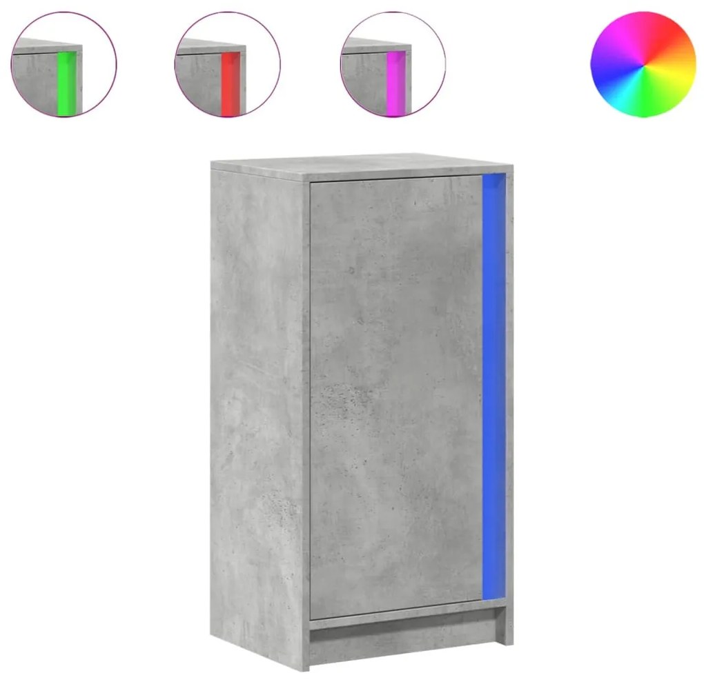 betonszürke szerelt fa tálalószekrény LED-del 42,5 x 34 x 85 cm