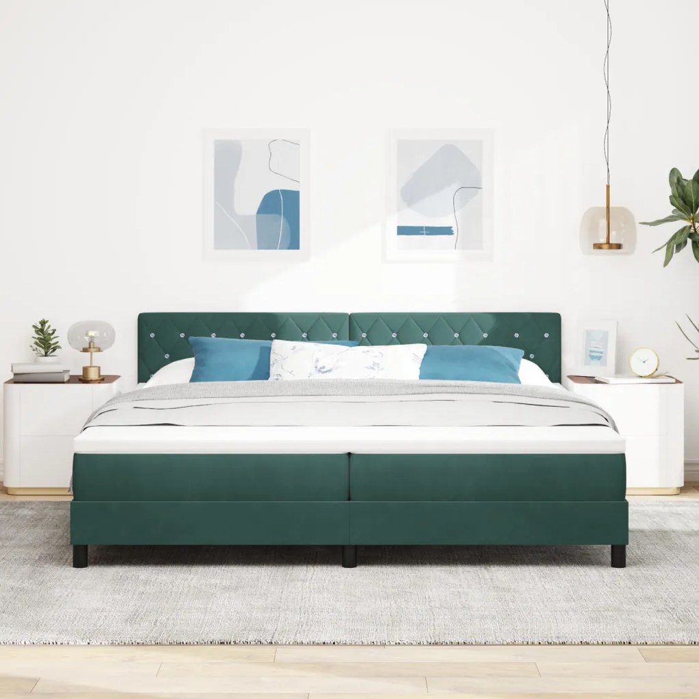 Boxspring Ágy Matrac Közepes Zöld 200x200 cm Velúr