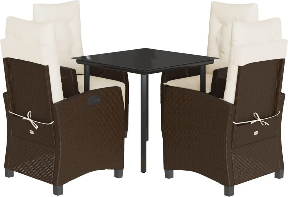 vidaXL 5 részes barna polyrattan kerti étkezőgarnitúra párnákkal