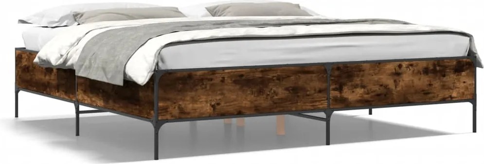 vidaXL füstös tölgy színű szerelt fa és fém ágykeret 200 x 200 cm