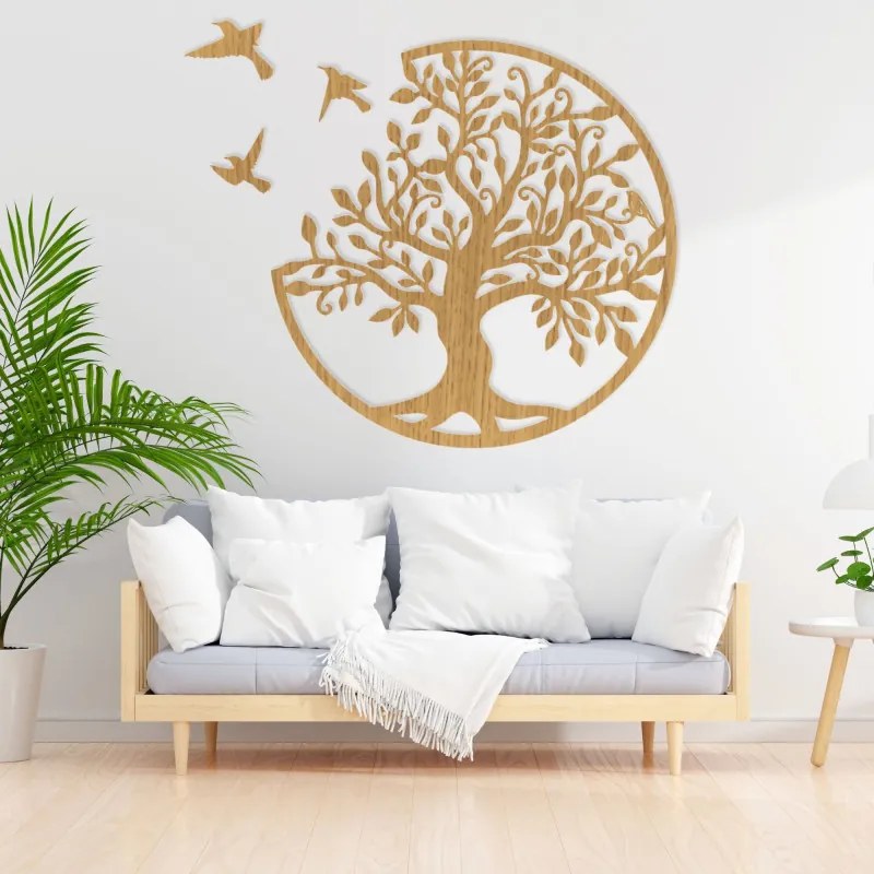 Fából készült életfa madarakkal – Természetes faldekoráció | GORCHLO