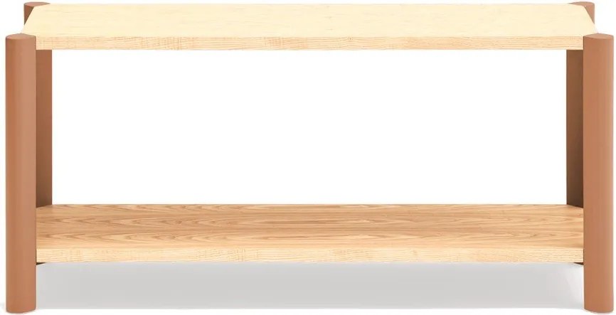 Téglavörös-világos natúr színű polcos állvány tölgyfa dekorral 126x59x43 cm Bona – Teulat