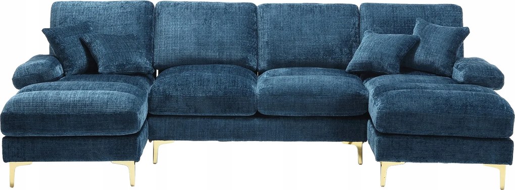 U-alakú moduláris kanapé Dupla, összecsukható ülőfelület Zsenília kék