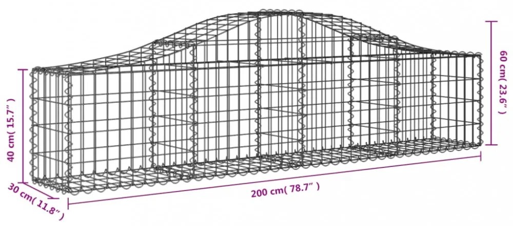 8 db íves horganyzott vas gabion kosár 200x30x40/60 cm