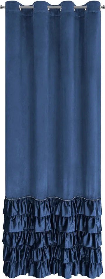 Kész függöny Carli 140x250 sötétkék fodros strasszos csillogó bársony