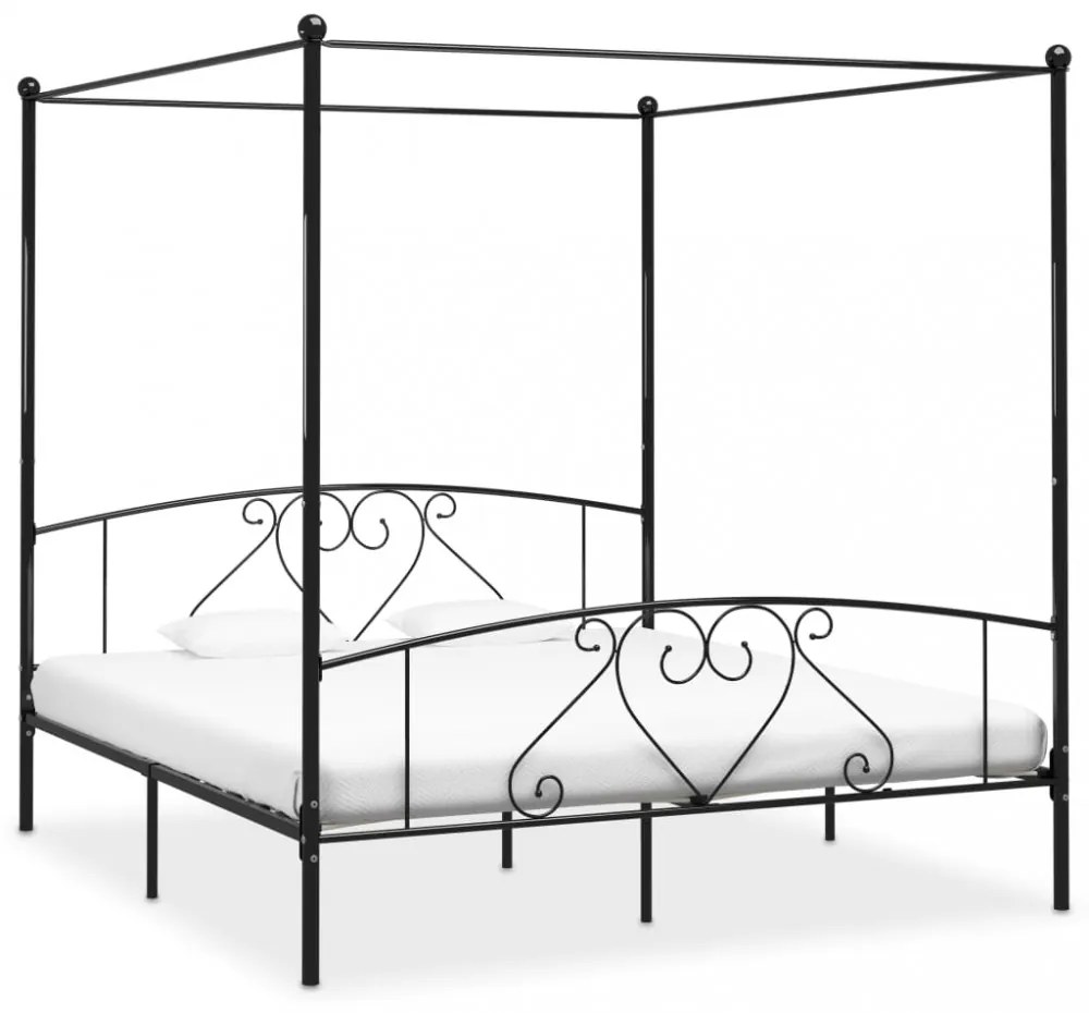 fekete fém baldachinos ágykeret 200 x 200 cm