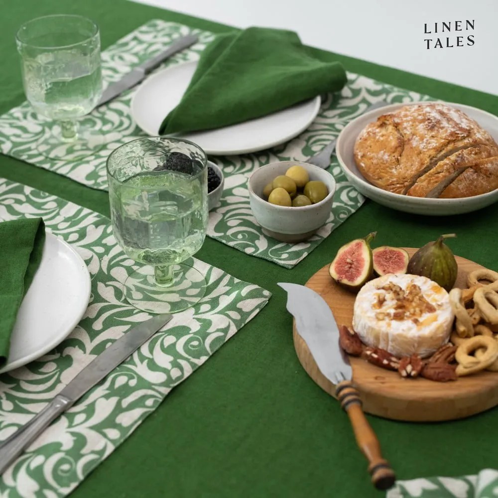 Len tányéralátét 35x45 cm Evergreen Damask – Linen Tales
