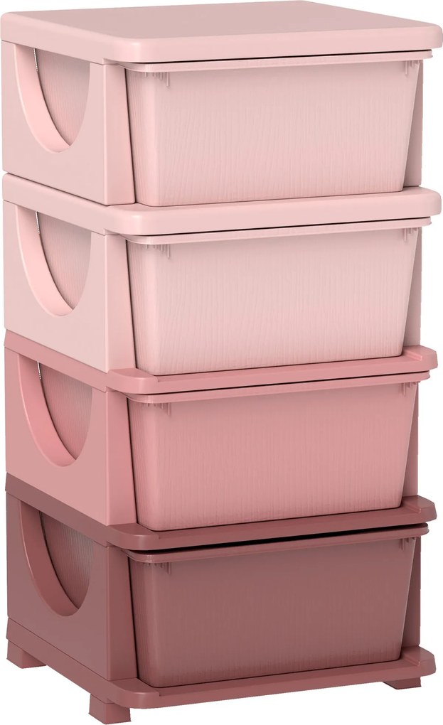 HOMCOM Gyerek Fiókos Szekrény Tárolóval - Játék Szervező, Játék Láda, Négy Szinten, Gyermekek Szobájába 3-6 Éveseknek, Rózsaszín, 37 x 37 x 76 cm | Ao