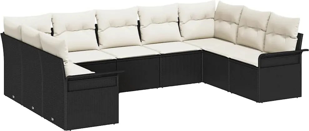 vidaXL Kerti Kanapé Szett tárolóval 9 pcs Fekete polirattan