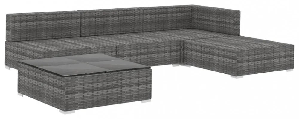5-részes szürke polyrattan kerti bútorszett párnákkal