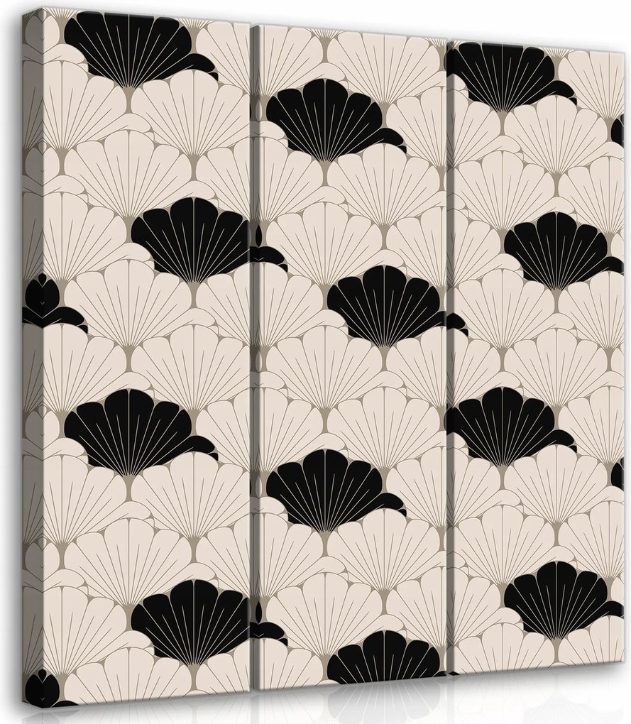 Vászonkép 90x100 Triptichon geometrikus minta legyező kagyló keleti