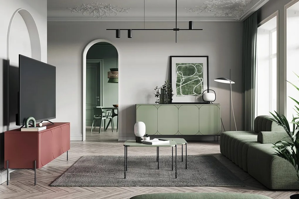 Sonatia dohányzóasztal 60 cm téglalap alakú fém lábakkal - olíva