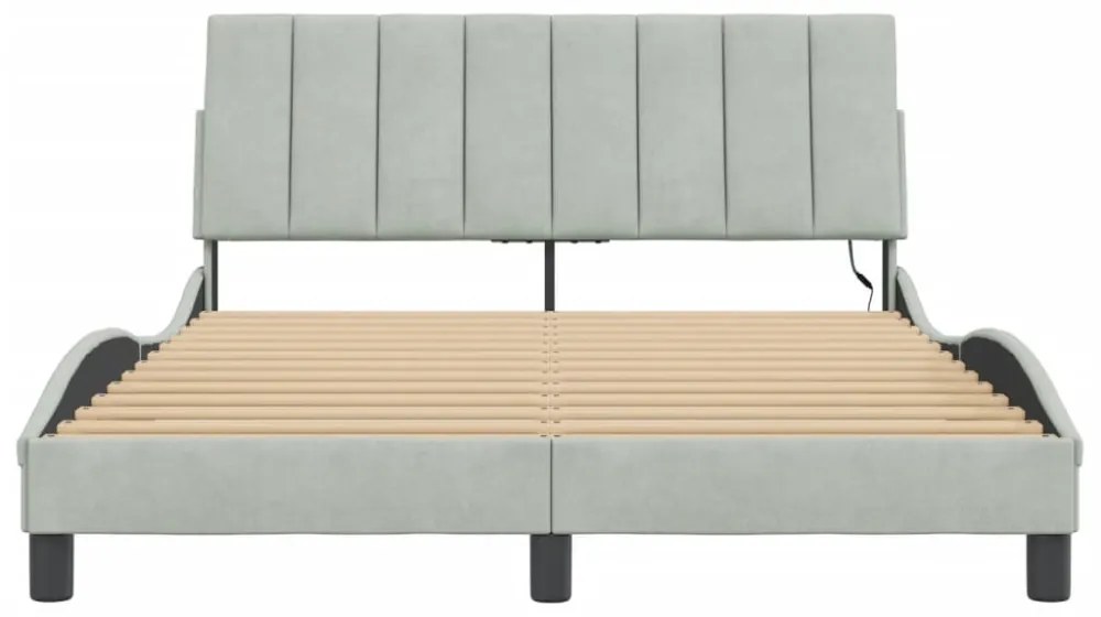 világosszürke bársony ágykeret LED-ekkel matrac nélkül Hanko 140 x 200 cm