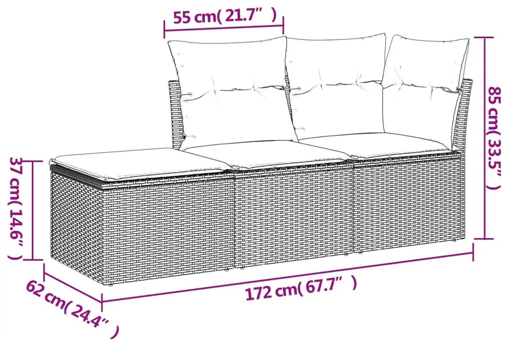 vidaXL 3 részes bézs polyrattan kerti ülőgarnitúra párnákkal