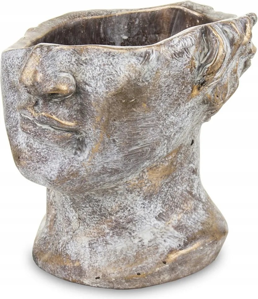 Virágtartó Fej Arc Arany Szürke 20cm Beton