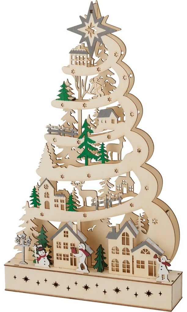 Karácsonyi világító fa, 15 LED, 27x6x 45cm, fa