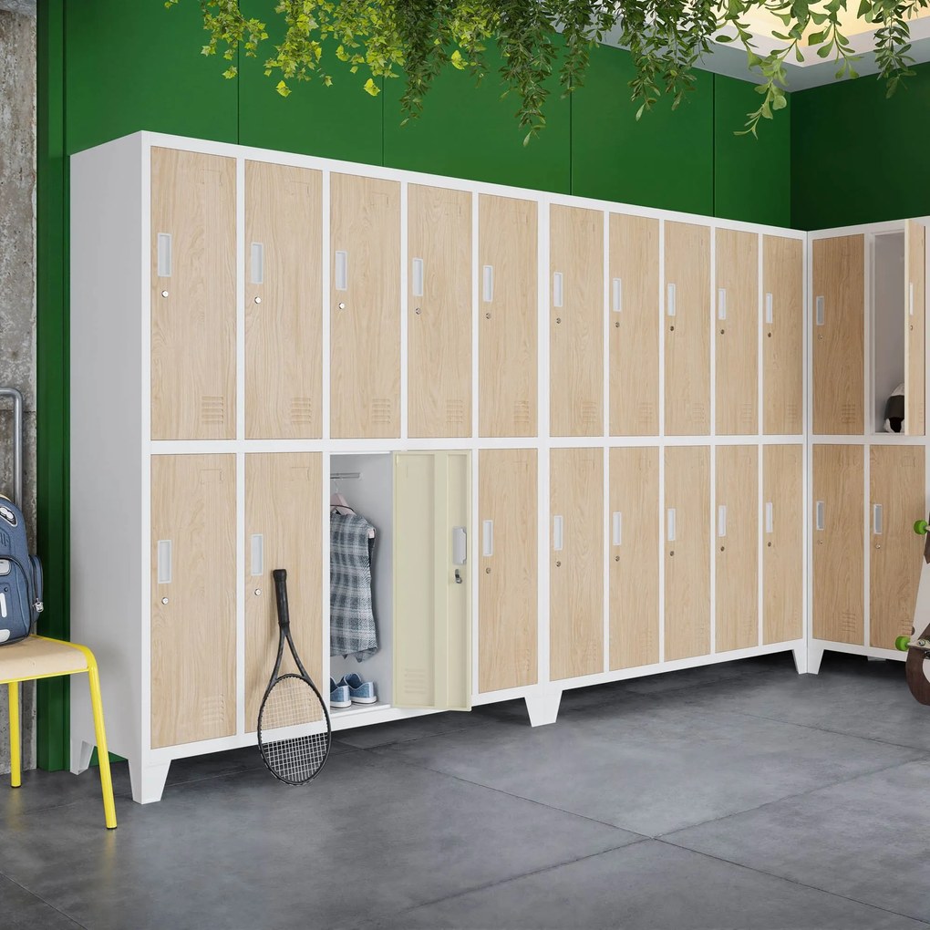 Pléh öltözőszekrény lábakon, 10 rekeszes BARTEK, 1360 x 1720 x 450 mm, Eco Design: fehér/ sonoma tölgy