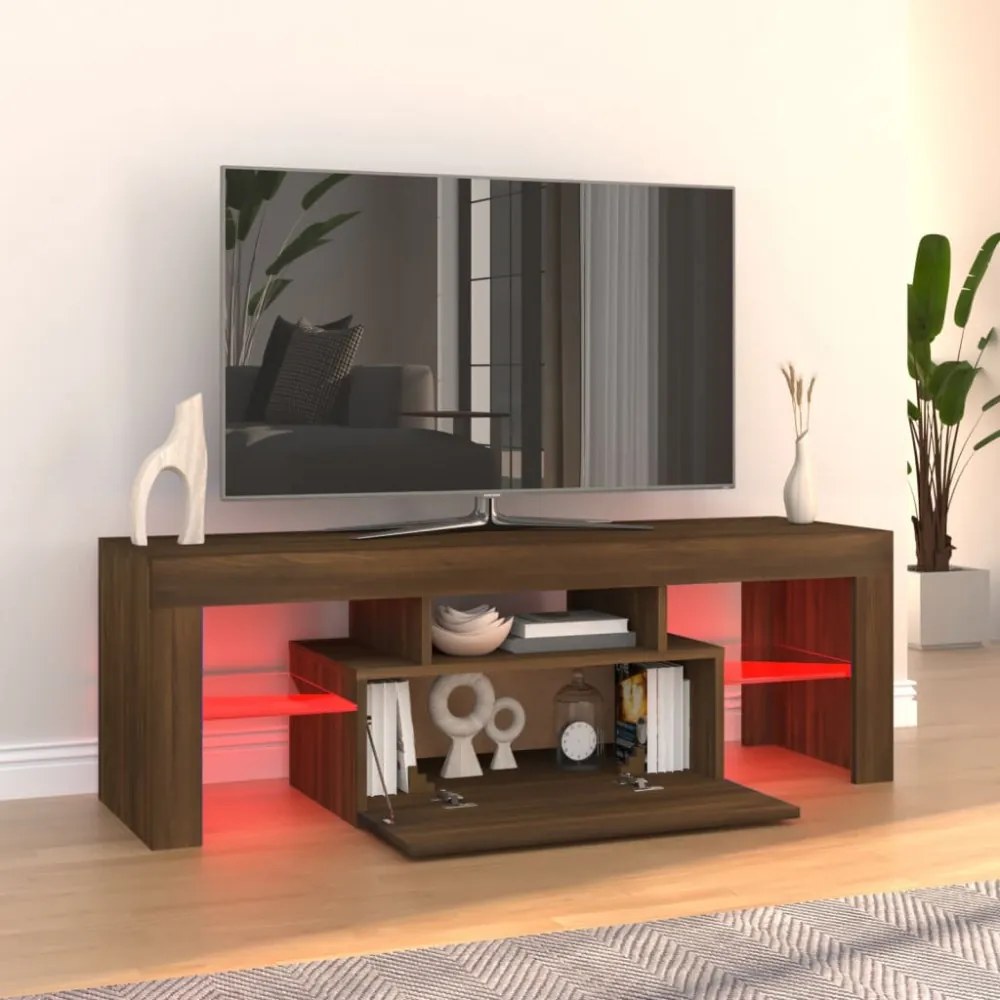 barna tölgyszínű TV-szekrény LED-világítással 120 x 35 x 40 cm