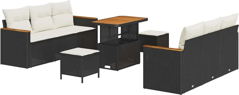 vidaXL Kerti Kanapé Szett párnával 11 pcs Fekete és Krém polirattan