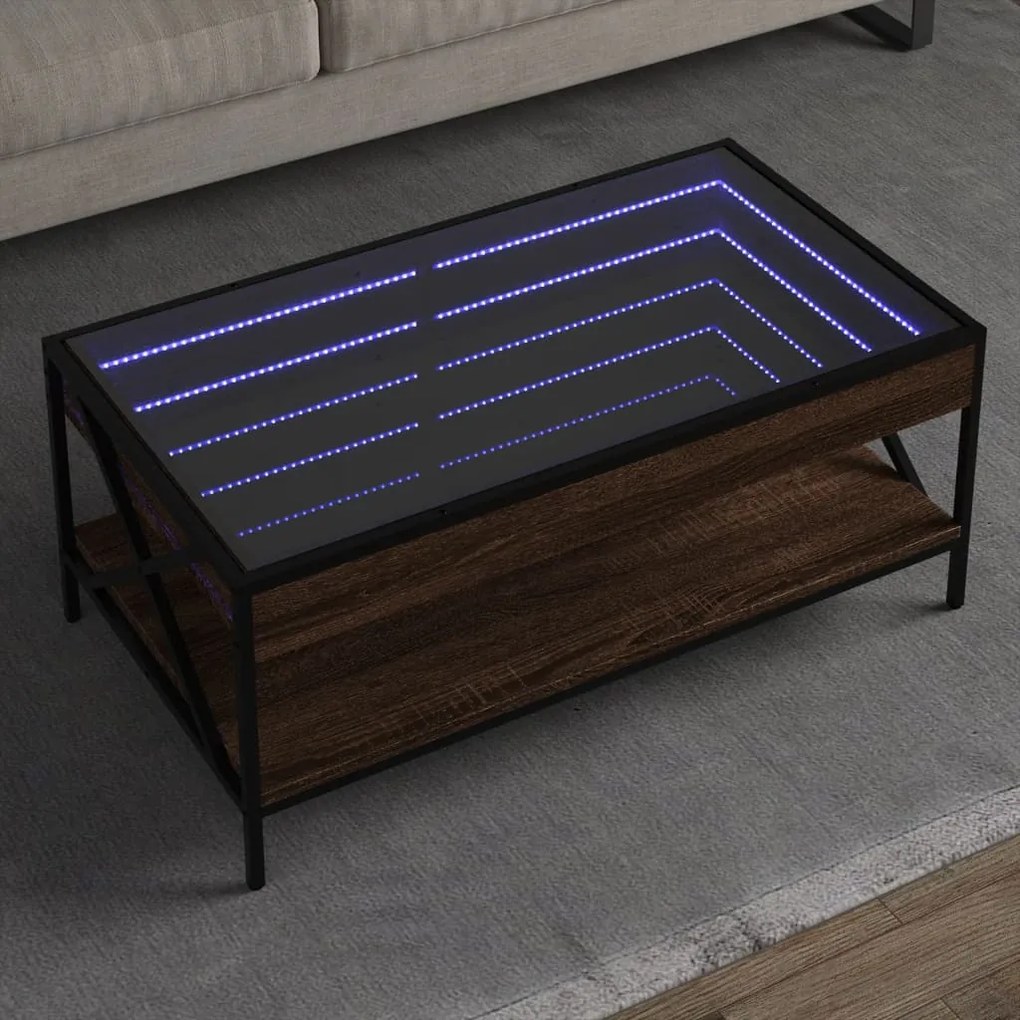Barna tölgy végtelen hatású LED-es dohányzóasztal 90x50x38 cm