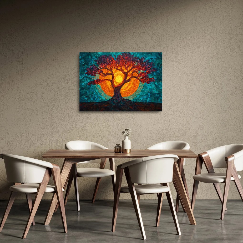 Üveg kép - Az élet fája és a nap mozaikban (70x50 cm)