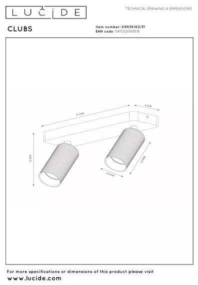 Lucide 09939/02/31 - spotlámpa CLUBS 2xGU10/40W/230V fehér