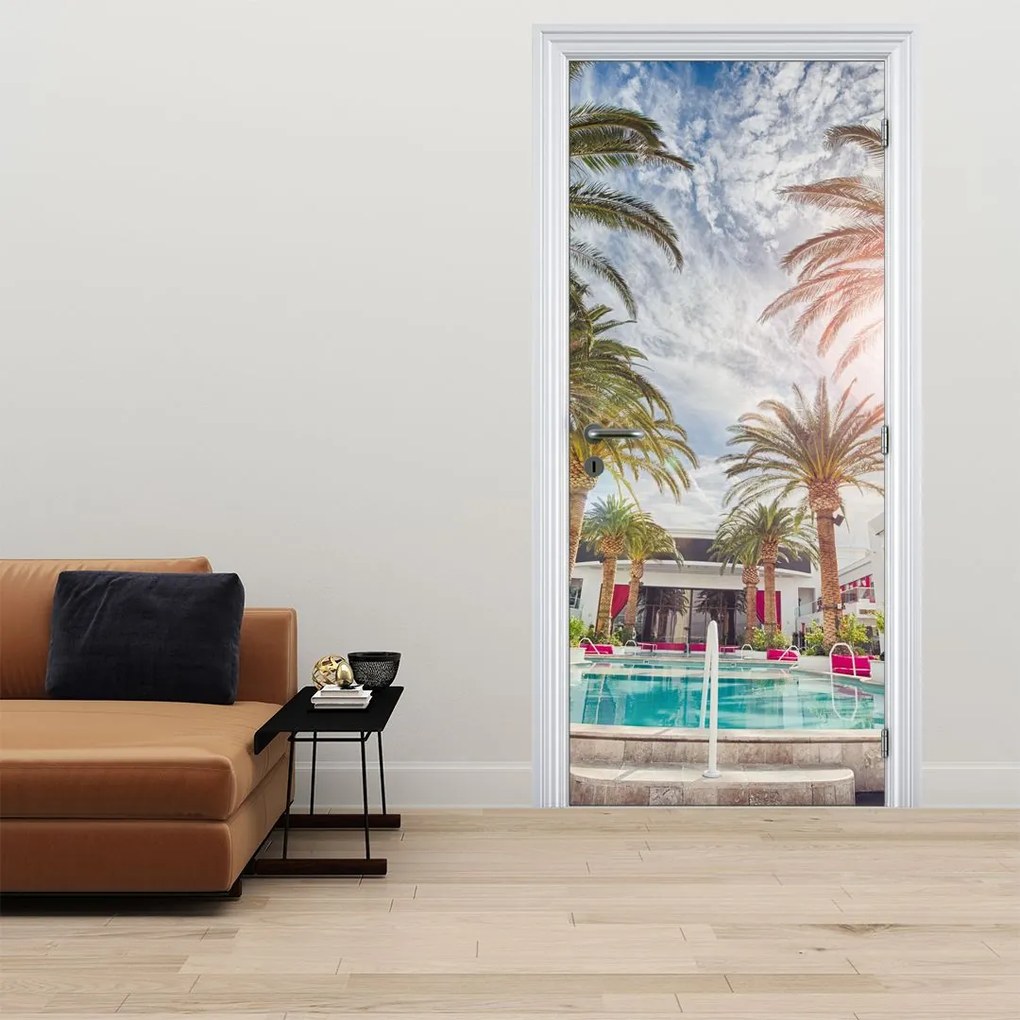 Fotótapéta ajtóra - Pálmafák medencével (95x205cm)